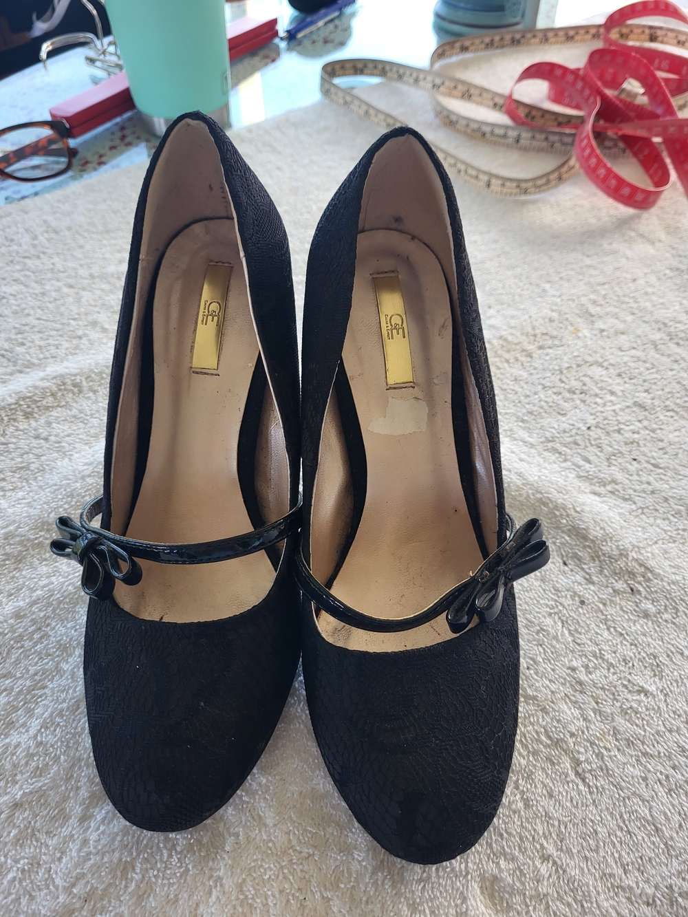 Black Mary Jane Heels with Bow Strap Size 6